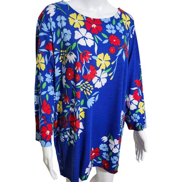 MULTIPLES Plus Size 2X Shirt Three Quarters Sleeve Bateau Neck Side Button Tunic - Picture 4 of 8